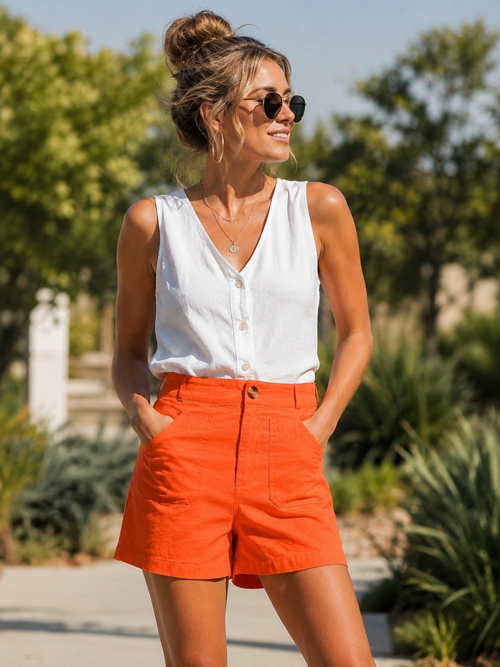 Velvet Heart Los Angeles Orange Linen Cotton High Rise Shorts Size Medium